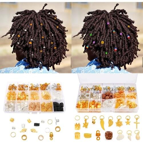 165-502Pcs/Set Gold Silver Dreadlocks Beads Set Hair Leaf Star Diy Hair Clip Cuffs Dread Tube Charm Braid Hair Styling Accessory