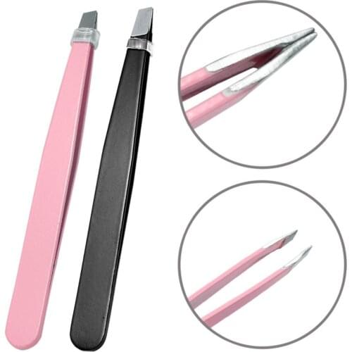 2pcs Professional Black Pink Stainless Steel Eyebrow Tweezers Makeup Beauty Makeup Tools Tweezers Repair Tools For Eyebrow
