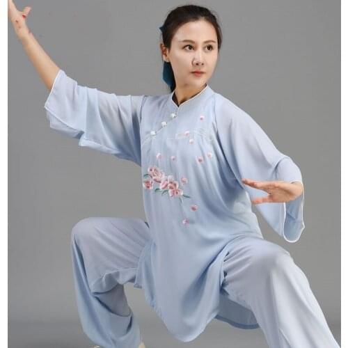 2020 Summer Tai Chi Uniform Chinese Traditional Folk Kung Fu Outfit Performance Costume Morning Sportswear Kung Fu Clothes T2299