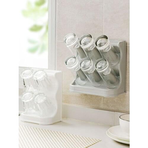 4/6 Cups Holder Kitchen Rack Home Mug Cup Coffee Cup Drain Shelf Home Storage Holders Rack Drain Tray Organizer Wall Mounted