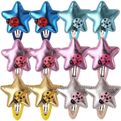 6Pairs=12pcs/lot Leather Stars With Bobby Pin Sequin Sweet Stars Barrettes Childrens Cartoon Hairpins