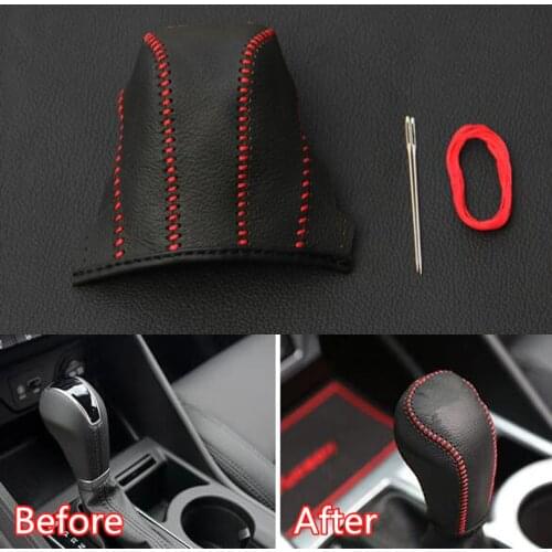 Car Gear Shift Knob PU Leather Cover Protective Car Accessories Styling For Hyundai Tucson 2015 2016 2017 2018