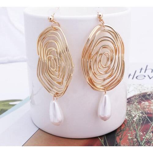 Big Fashion Gold Color Earrings for Women 2019 Statement Geometric Vintage Pearl Earrings 2019 Metal Pendant Earrings Jewelry
