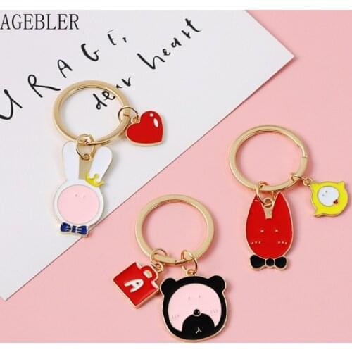 Cartoon Cute Bunny Bear Fox Keyring Charm Bag Airpods Pendant Fashion Metal Key Chains Couple Gift Keyfob Accesorios Gold Color