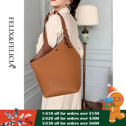 FELIX&FELICIA New Brand Fashion Genuine Leather Handbags For Women Shoulder Ladies Casual Bucket Luxury Designer Top-Handle Bags