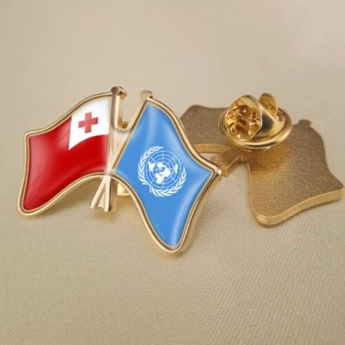 United Nations and Tonga Crossed Double Friendship Flags Lapel Pins