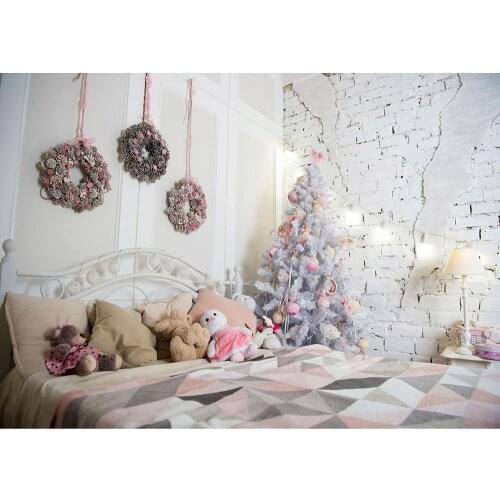 Photo Backdrop Christmas Tree Wreath Toy Brick Wall Bed Custom Photography Props Background for Children Baby Shower Photophone