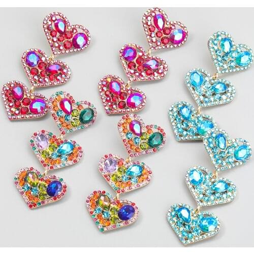 JIJIAWENHUA New Trend womens Sparkling Rhinestone Heart Pendant Earrings Fashion Statement Jewelry Accessories