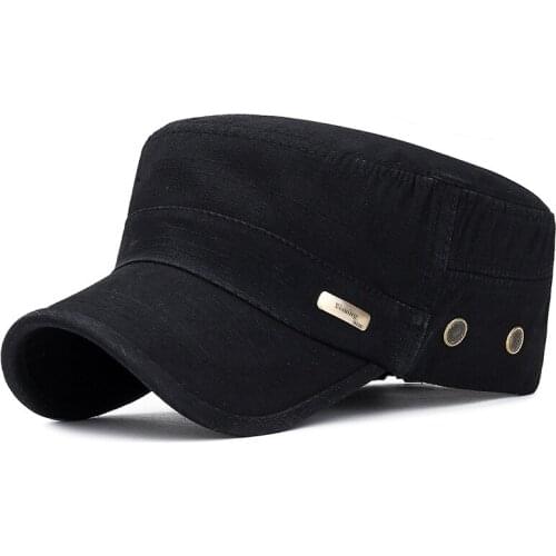 Military Cap Flat Top Dad Cap Washed Distressed Cotton Baseball Cap Adjustable Trucker Unisex Style Headwear