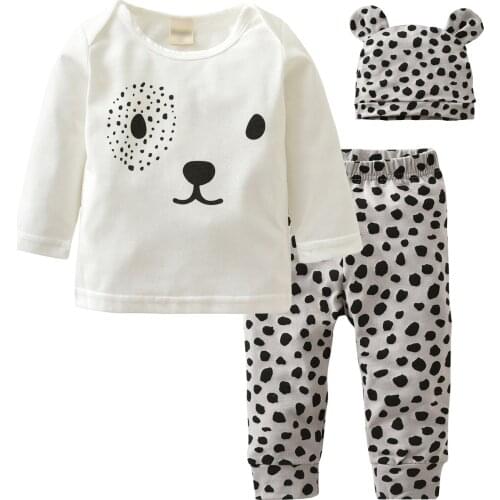 Spring Autumn 3pcs Lovely Baby Girl Clothes Cartoon Printed Infant Suits Long SleeveT-shirt+Pants+hat Newborn Clothing Sets