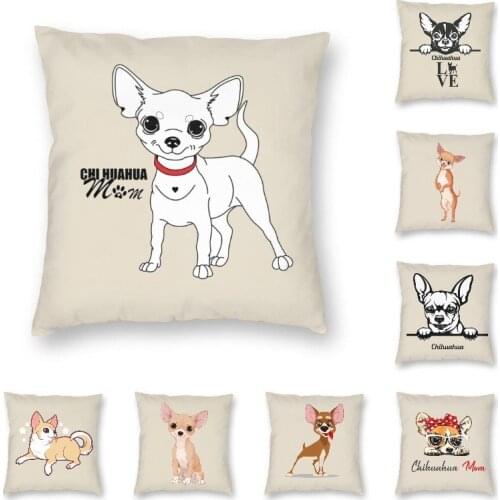 Cartoon Chihuahua Dog Cushion Cover Sofa Living Room Cute Pet Square Throw Pillow Cover 40x40cm