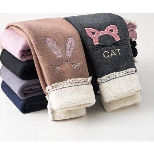 Girls Cotton Warm Leggings Winter Kids Cartoon Thick Velvet Pants for Baby Girls Children Cute Trousers Clothes Outfits Bootcut