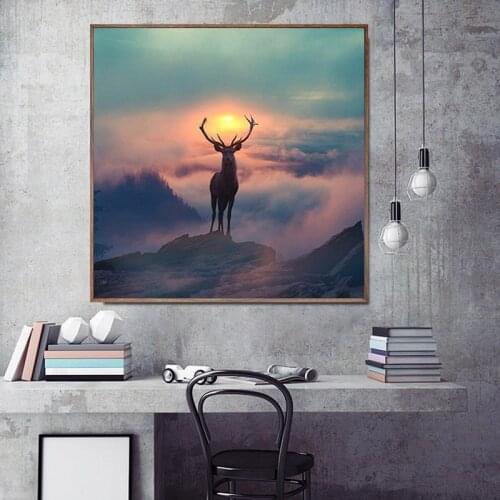Forest Elf Deer Canvas Paintings Animal Landscape Posters and Prints Cuadros Wall Art Pictures for Living Room Home Decoration