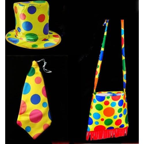 Men Polka Dot Clown Costume Hat Tie Bag Circus Fancy Dress Party Pavor home decor birthday