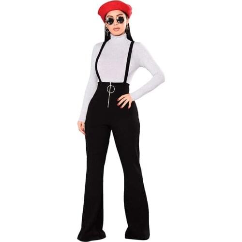 Fashion Front Zip Long Jumpsuits New Autumn Winter Women Wide Leg Pants High Waist Sexy Bodysuit Overalls Backless Rompers