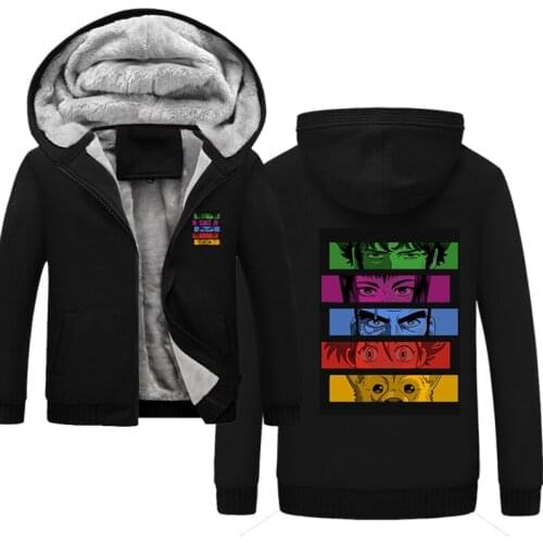 Cowboy bebop Team Mens Casual Winter Hoodie Thickened Warm Coat Zipper Hooded Fleece Long Sleeve Jacket