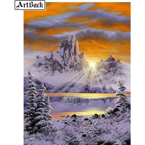 Full square drill diamond painting sunset snow mountain pine diamond embroidery 3d rhinestone mosaic cross stitch gift