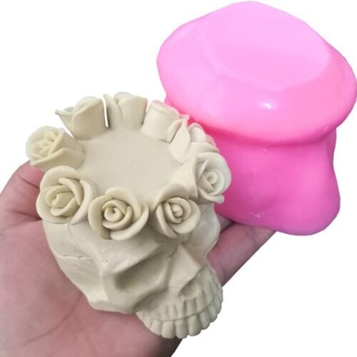 New Halloween candle holder silicone mold DIY resin plaster tools Skull candle home decoration M187
