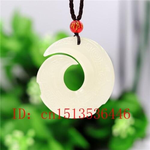 Natural White Jade Rune Pendant Necklace Charm Jewelry Double-sided Carved Amulet Fashion Chinese Gifts Women Men Sweater Chain