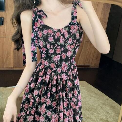 Girl Dress Womens Summer 2021 New French Style Female Flower Bow Strapless Party Dress Casual Holiday Lady V Collar Blusas 0910