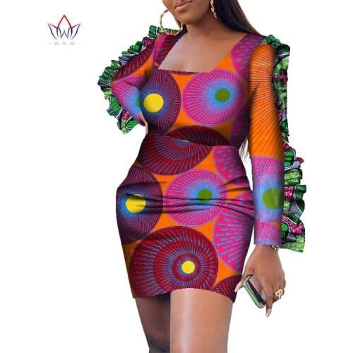 African Women Dresses Long Sleeve Mini Dress Dashiki Print Party Club Dresses Vestidos Bazin Riche Women African Clothing WY8327