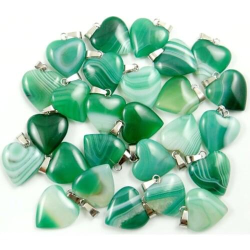 Wholesale 20mm Natural Stone Striped agates Crystal Quartz tiger eye Opal heart charms pendant for jewelry making necklace 50pc