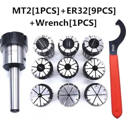 ER32 Spring Collets 9pcs Set and 1pcs MT2 ER32 M12 or MT3 ER32 M12 or MT4 ER32 M16 Extension bar of milling chuck