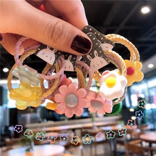 3 Pcs Korea Simple Cute Cartoon Princess Flowers Rubber Band Hair Rope for Sweet Girl Children Fashion Ponytail Hair Accessories