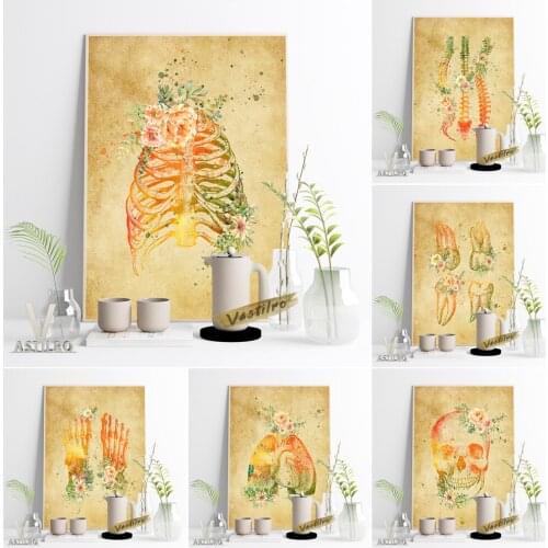 Human Body Organs Diagrams Sketch Wall Art Poster Medicine Skeleton Exhibition Canvas Painting Medico Gift Flowers Skulls Decor