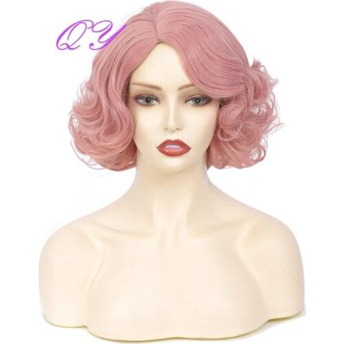 Synthetic Wig Short Natural Wave Pink Middle Part Wigs For Women Cosplay Or Party Use High Temperature Fiber Wig