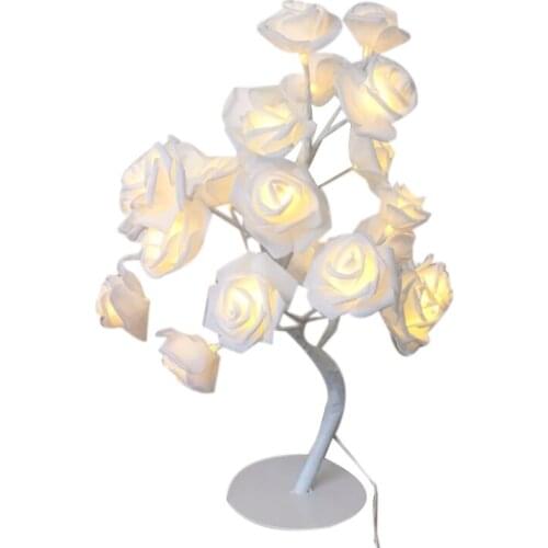 LED White Rose Flower Bedside Bedroom Night Light Table Lamp Home Decor Simulation Tree Christmas Wedding Party