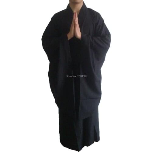 Unisex Buddhist monk long robehaiqing meditation gownsuits uniforms black china famous brand top quality