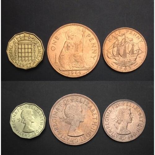 United Kingdom 1954-70 UK Set 3 Coins Original True Real Genuine Coin European Collectible Gift UNC