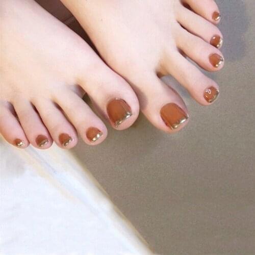 High Quality Nail Beauty with Pumpkin Gold Line Elegant Fashion Detachable Glue Style for Decor Toenail in Daily Life