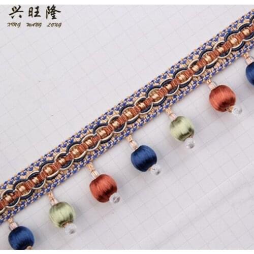 XWL 14M/Lot Wood Beads Curtain Lace Trim DIY Sewing Curtain Sofa Stage Decorative Lace Ribbon Tassel Fringe Curtain Accessories