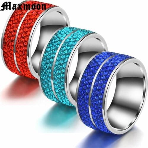Maxmoon Wholesale High Quality Classic Stainless Steel 6 Row Crystal Jewelry Wedding Ring