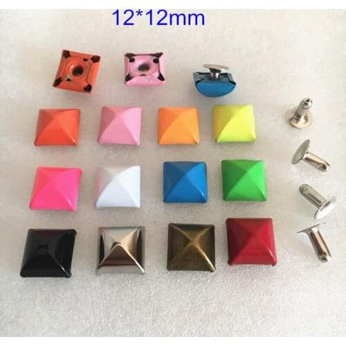 100 Sets/10 sets Painted Rivet Stud,12*12mm Square Spike Rivet,Plump Pyramid Rivet Spike With Base,Clothing DIY Rivet -AA