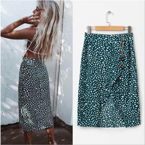 Womens quick skirt Womens European and American sexy side slit printed beach skirt039-C291