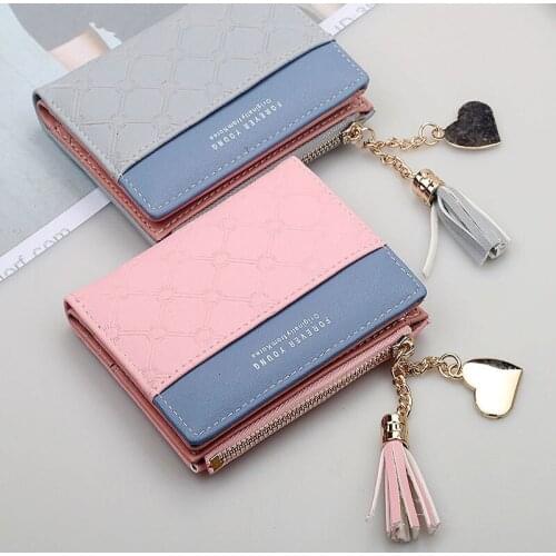 MINOFIOUS Womens Cute Fashion Wallet PU Leather Short Zip Purse Solid Tassel Small Purse Credit Cards Money Hasp Mini Wallet