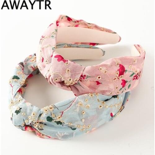 AWAYTR Temperament Knotting Printing Bezel Head Hoop Headwear For Women Girl Wide-brimmed Headband Hair Accessories Headdress