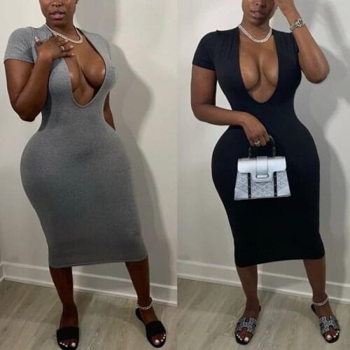 Thorn Tree Solid Women Short Sleeve Dresses Deep V-neck Slim Sexy Streetwear Party Club Slim 2021 Summer Clothes Female Vestidos