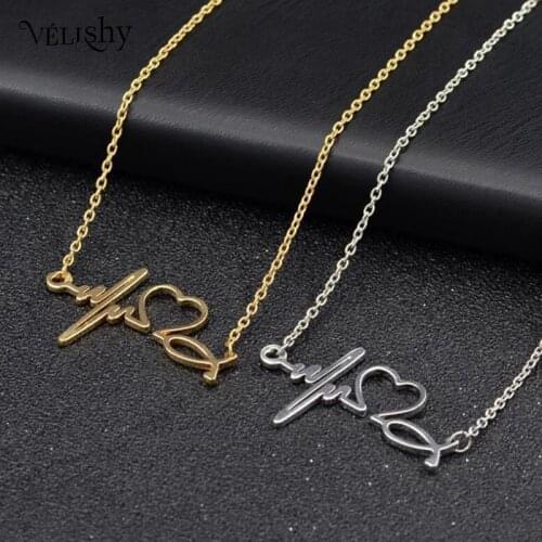Stethoscope Heartbeat Gold Necklace Women Love Heart Stainless Steel Necklaces & Pendants Medical Nurse Doctor Lover Gifts