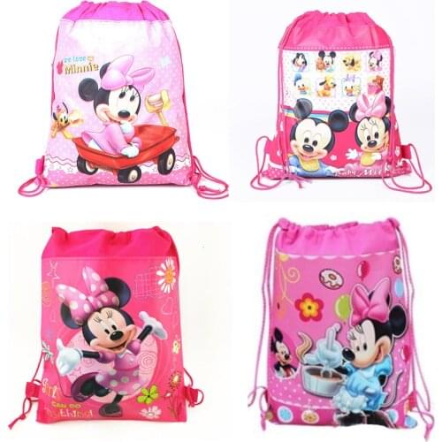 1Pcs Mickey Minnie Birthday Party Gift Baby Girl Boy Favor Cartoon Mouse Double-sided non-woven pocket Drawstring Bag Kid Shower