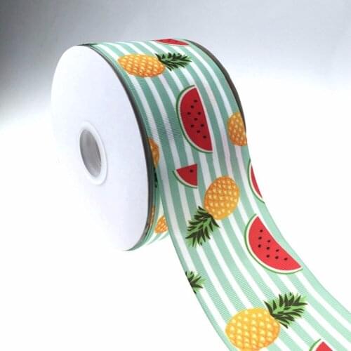 100Y/lot 75mm 3" heat transfer fruits watermelon pineapple flora grosgrain ribbon DIY handmade material welcome custom order
