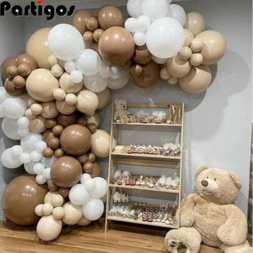 148pcs Caramel Coffee Balloon Arch Garland for Kids Baby Shower Teddy Bear Themed Neutral Wild One 1st Birthday Party Decoration