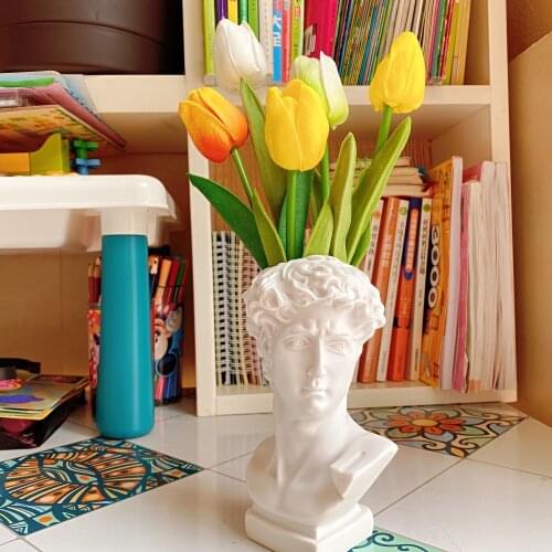 16cm Creative Pen Holder David Portrait Human Head Vase Makeup Brush Storage Box Flower Pot Home Decoration Resin Crafts Gift