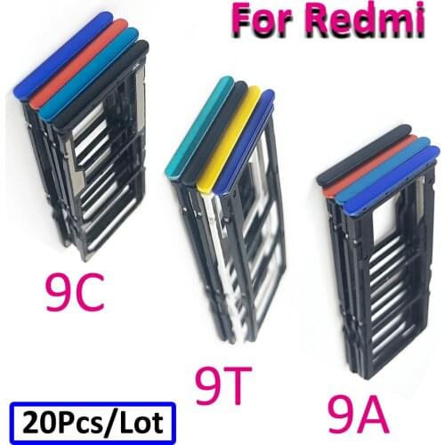 20Pcs/Lot，New Sim Card slot tray Holder Repair part For Xiaomi Redmi 9A 9C 9T Housing Parts Replacement + Pin