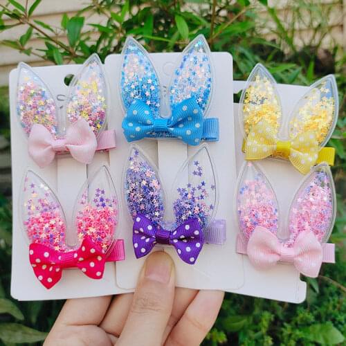 5pcs/lot Quicksand glitter Bunny ear hairpin Birthday Gift Baby Girls Hair Accessories Kids Hair Clip For Children