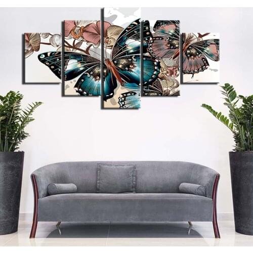 5 Pieces Poster Animal Insect Butterfly Canvas Painting Wall Art Oil Painting Home Decor for Living Room
