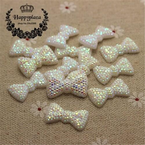 50pcs 12*21mm White Bling AB Resin Dotted Bow Rhinestone Flatback Cabochon DIY Wedding Decoration Craft